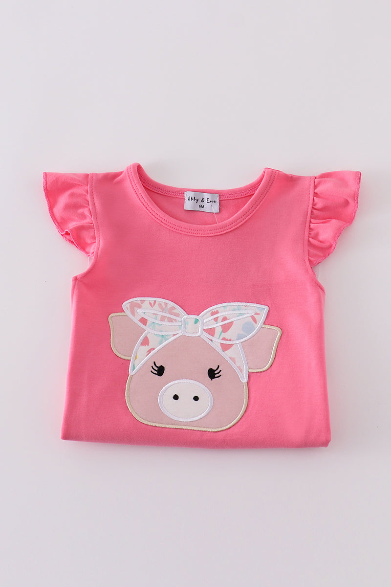 Pink floral pig applique bloomer set