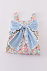 Blue floral print bow dress