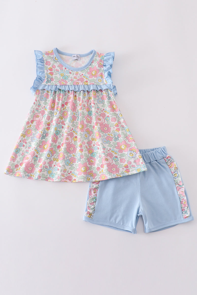 Blue floral print set