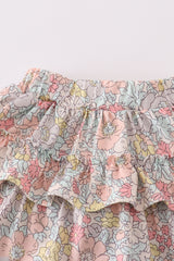 Pink floral print skort set