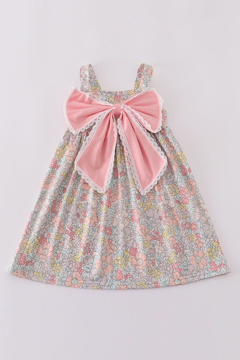 Pink floral print bow dress