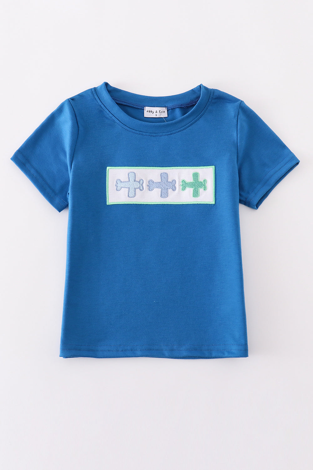 Blue airplane embroidery top