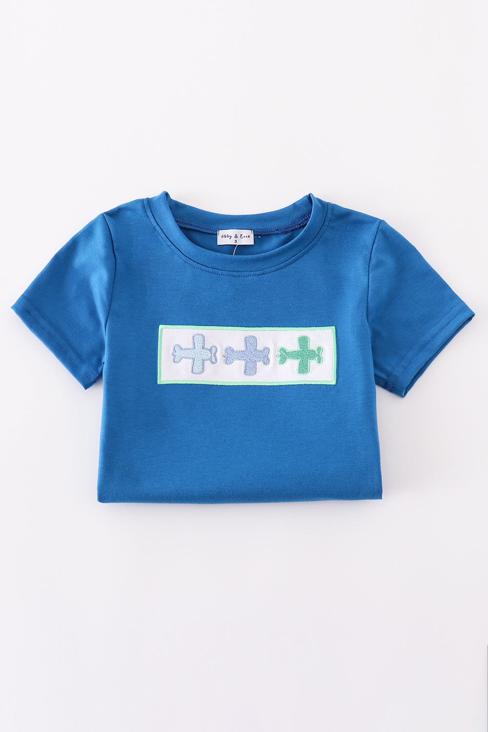 Blue airplane embroidery top