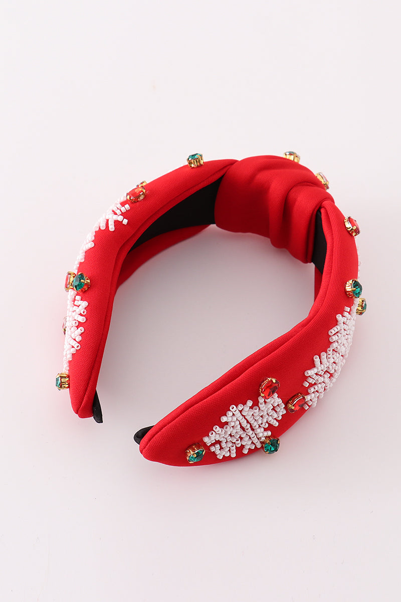 Red christmas snowflake embroidery adults headband