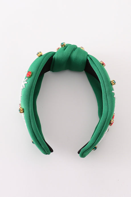 Green christmas snowflake embroidery adults headband