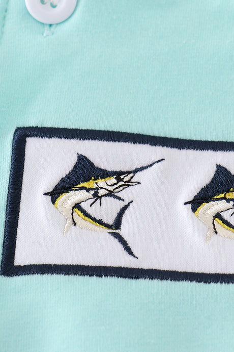 Blue swordfish embroidery bubble