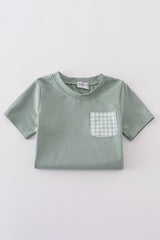 Green boy gingham shorts set