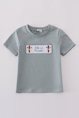 Blue he is risen embroidery top