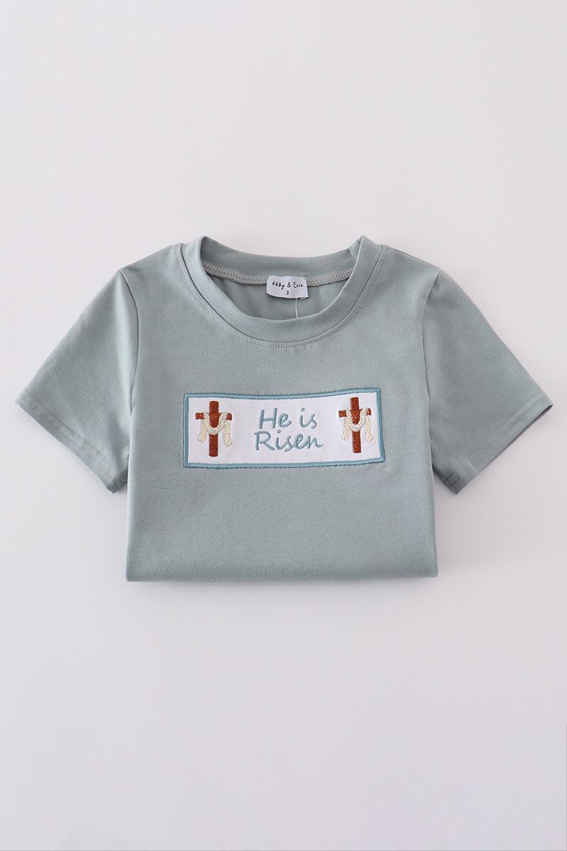 Blue he is risen embroidery top