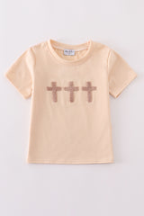 Cream cross french knot top