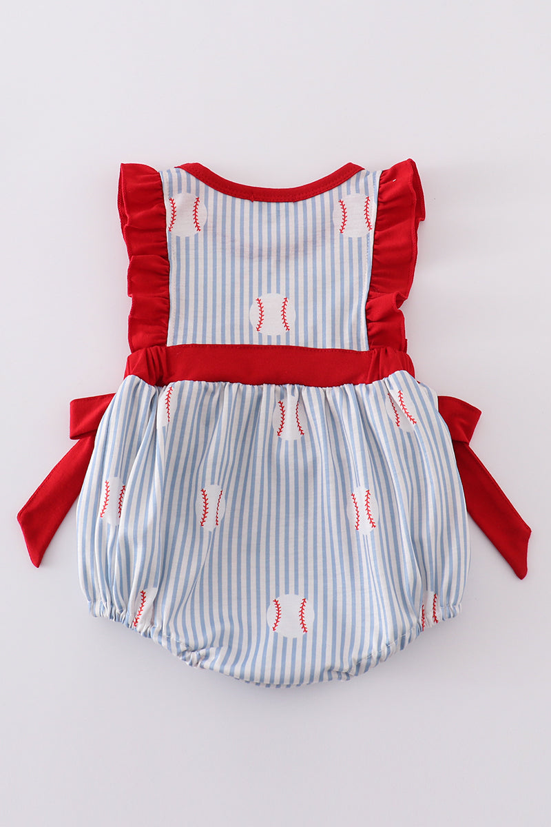 Blue stripe bow baseball bubble