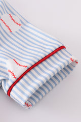 Blue stripe baseball pajamas set