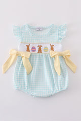 Blue bunny embroidery smocked bubble