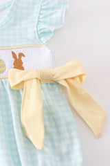 Blue bunny embroidery smocked bubble