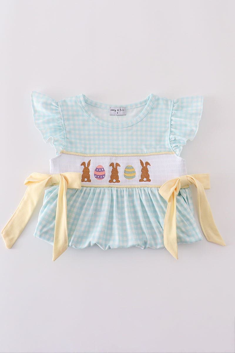 Blue bunny embroidery smocked set