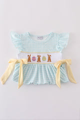 Blue bunny embroidery smocked set