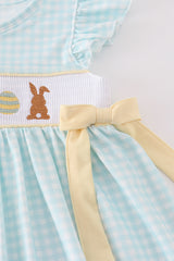 Blue bunny embroidery smocked dress