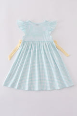 Blue bunny embroidery smocked dress