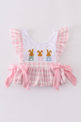 Pink bunny embroidery bow set