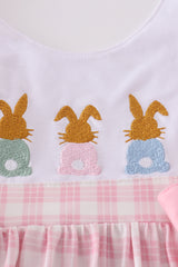 Pink bunny embroidery bow dress