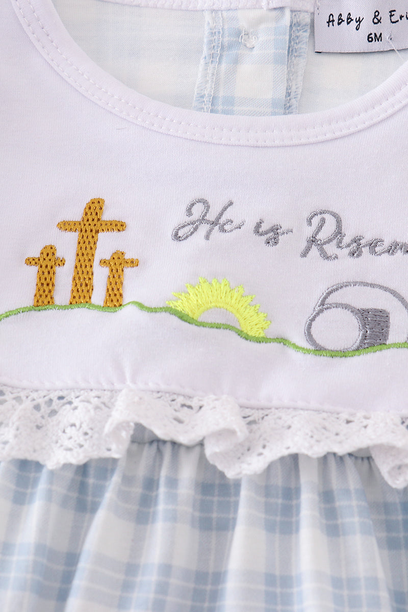 Blue plaid he is risen embroidery bubble