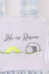 Blue plaid he is risen embroidery bubble