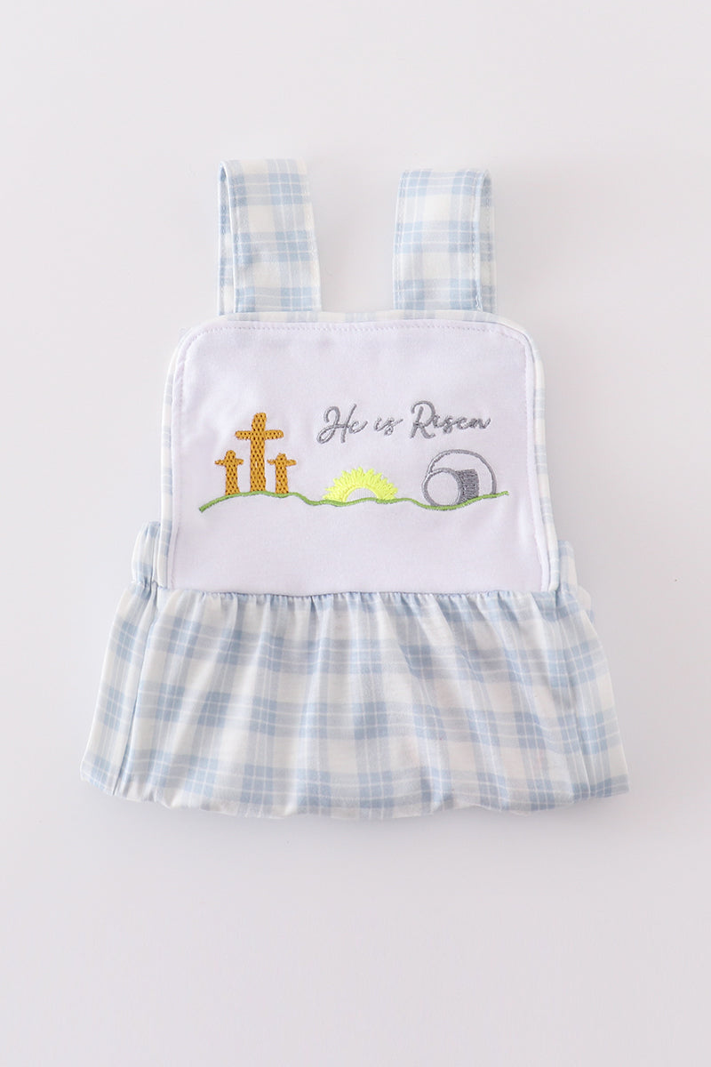 Blue plaid he is risen embroidery bubble