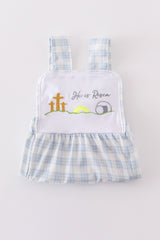 Blue plaid he is risen embroidery bubble