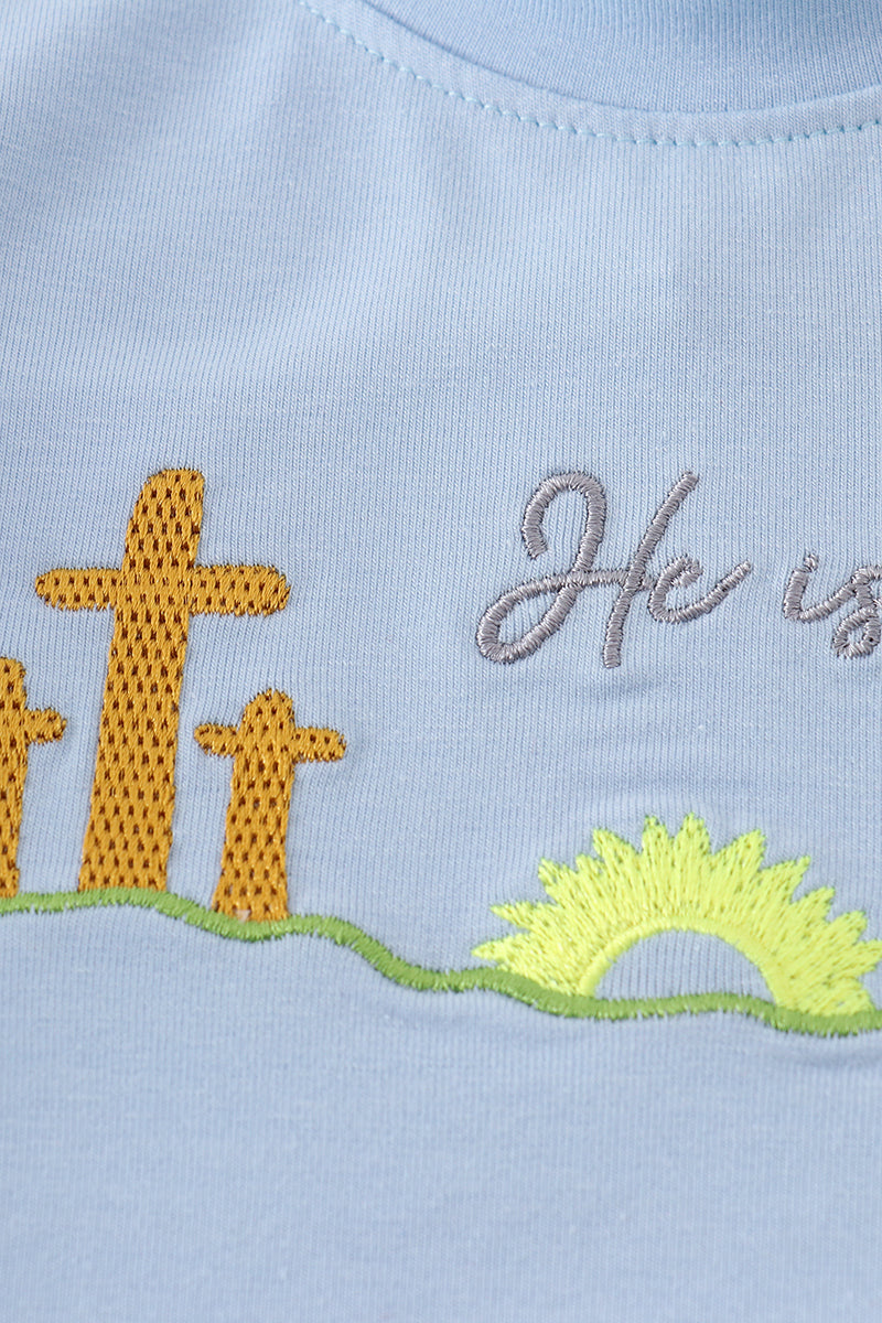 Blue plaid he is risen embroidery bloomer set