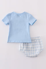 Blue plaid he is risen embroidery bloomer set