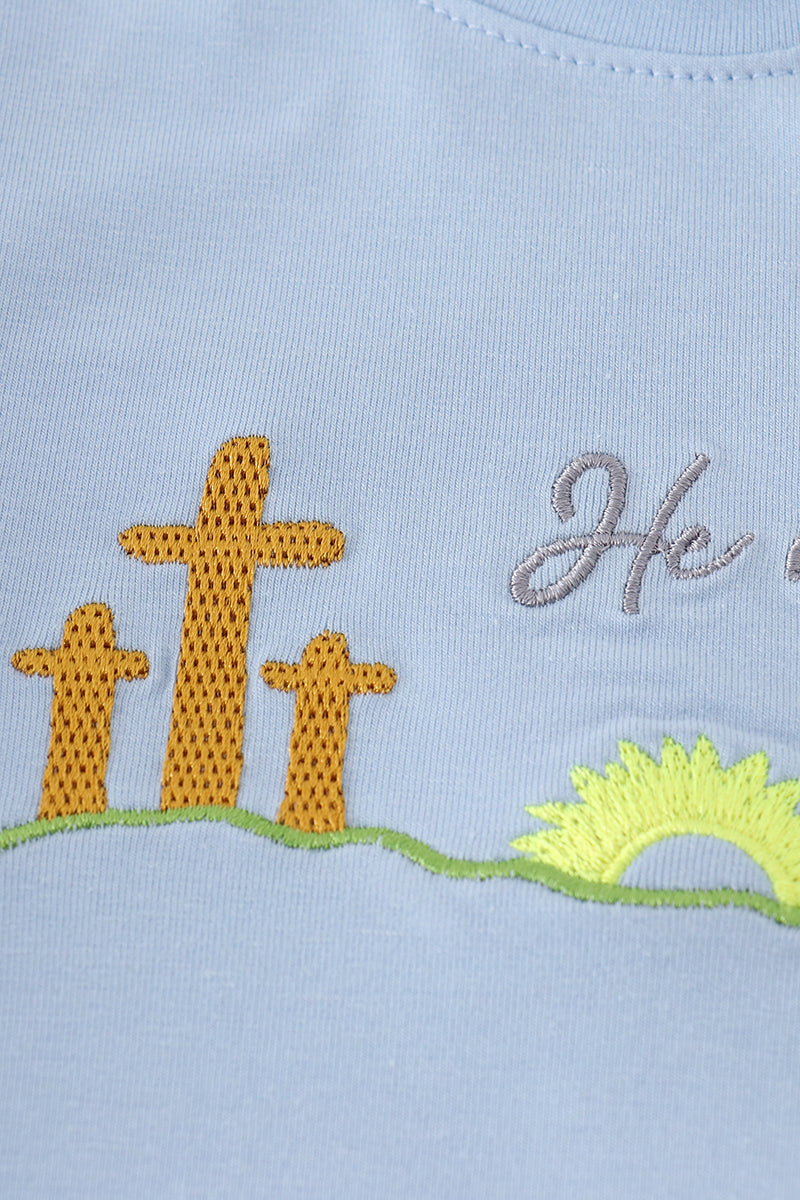 Blue plaid he is risen embroidery  set