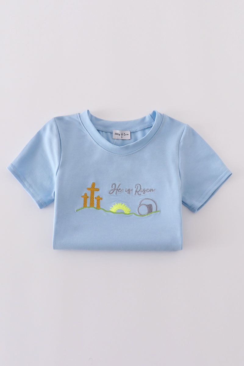 Blue plaid he is risen embroidery  set