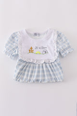 Blue plaid he is risen embroidery set