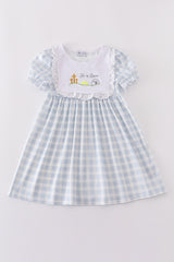 Blue plaid he is risen embroidery dress