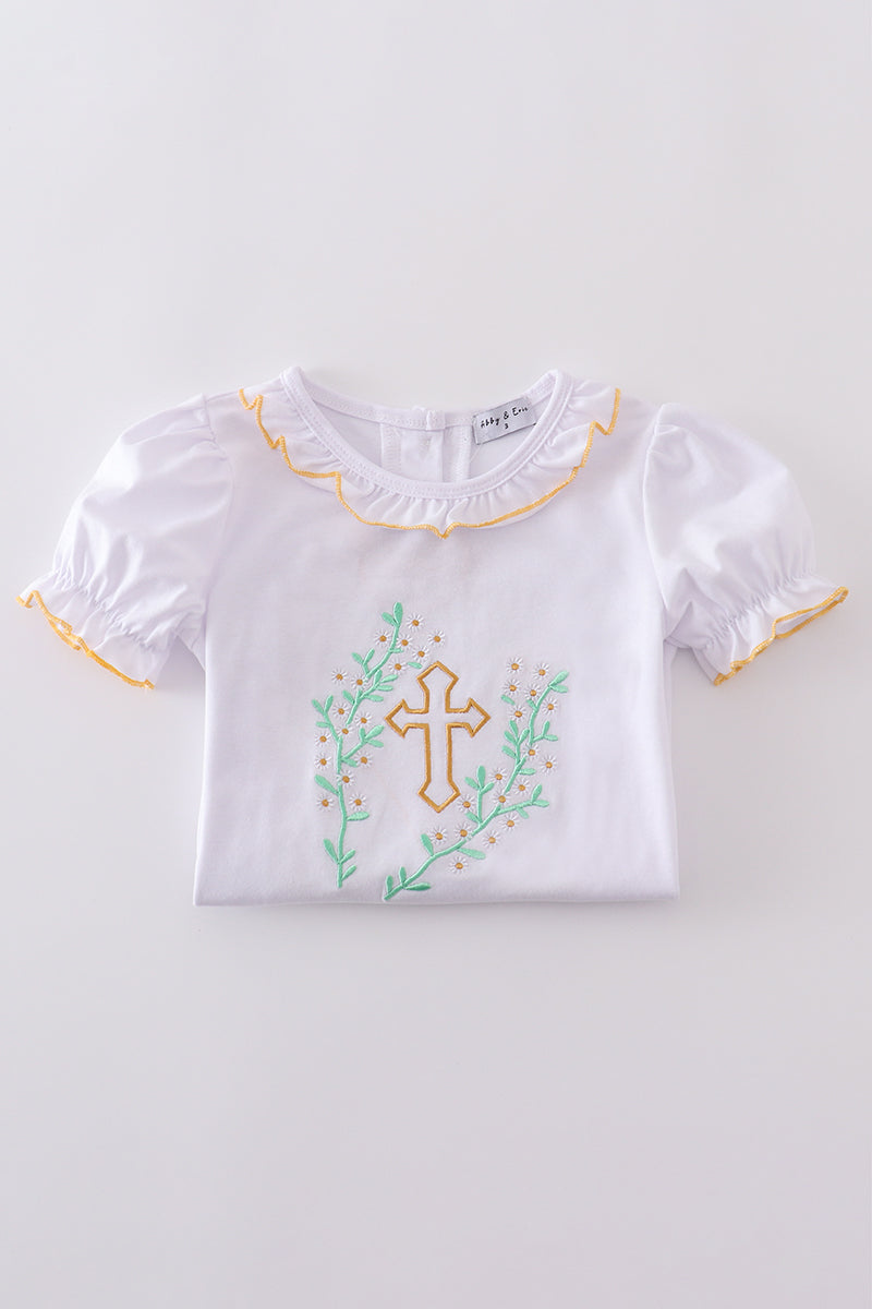 Easter cross embroidery girl bloomer set