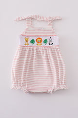 Pink stripe animal embroidery smocked bubble