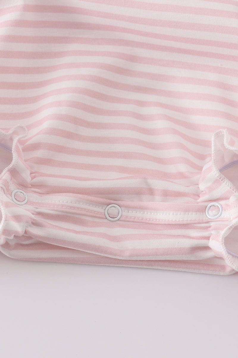 Pink stripe animal embroidery smocked bubble