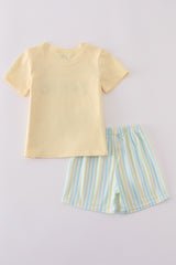 Yellow stripe animal embroidery smocked set