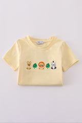 Yellow stripe animal embroidery smocked set