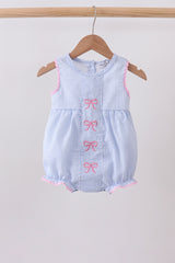 Blue Bow Embroidered Stripe Bubble