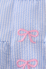 Blue striped seersucker bow embroidery girl bubble