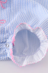 Blue striped seersucker bow embroidery girl bubble