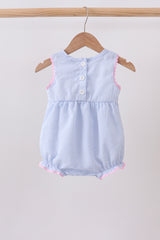 Blue Bow Embroidered Stripe Bubble