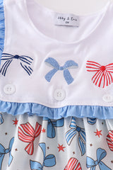 Bow trellis print embroidery ruffle bloomer set