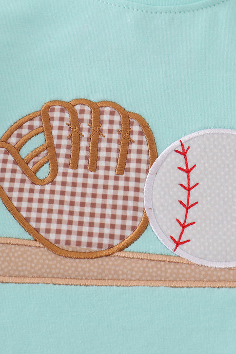 Blue baseball applique boy set