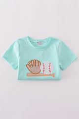 Blue baseball applique boy set