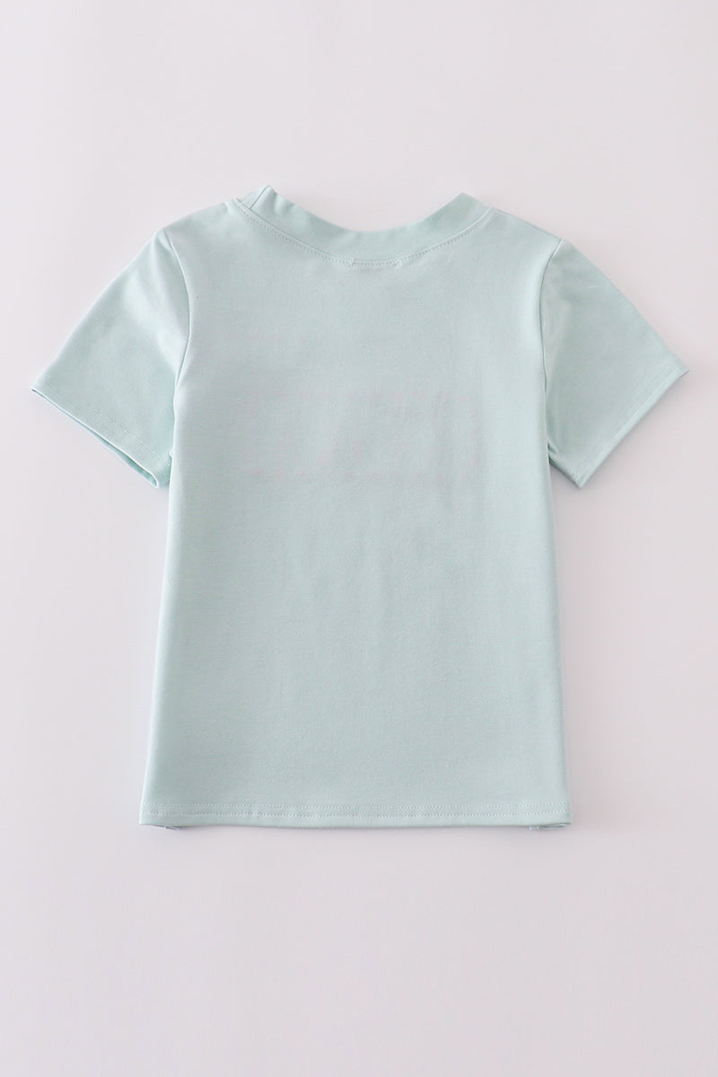 Blue tool embroidery top