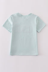 Blue tool embroidery top