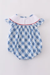 Blue bow embroidery smocked bubble