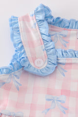 Pink plaid bow print gingham dress